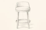 Pencil drawing of the Sirolo counter stool, front view