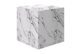 Sloane white concrete composite cube side table with grey marble-look veining, three-quarter view