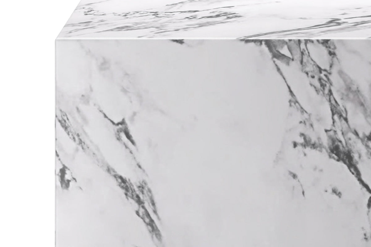 Close-up of the Sloane matte white concrete composite finish along the top edge