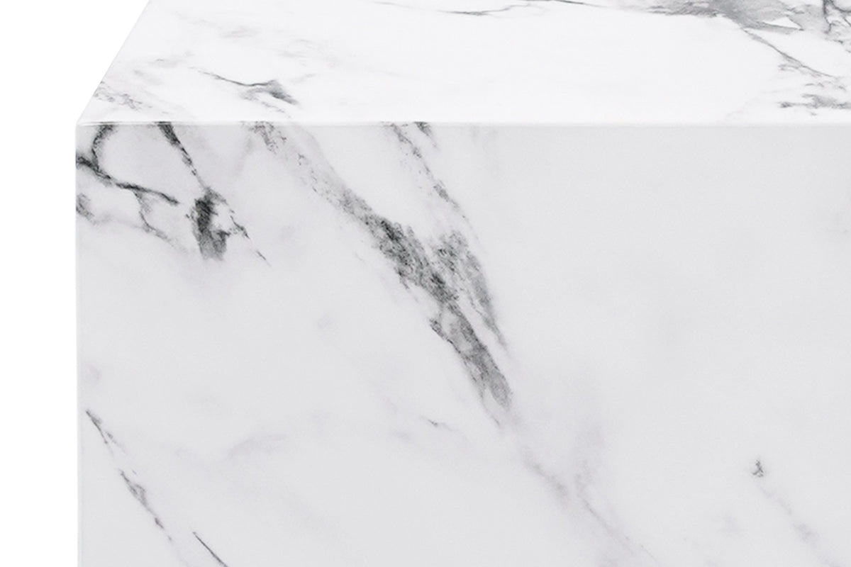 Sloane white concrete composite cube detail showing the marble-look veining on two faces