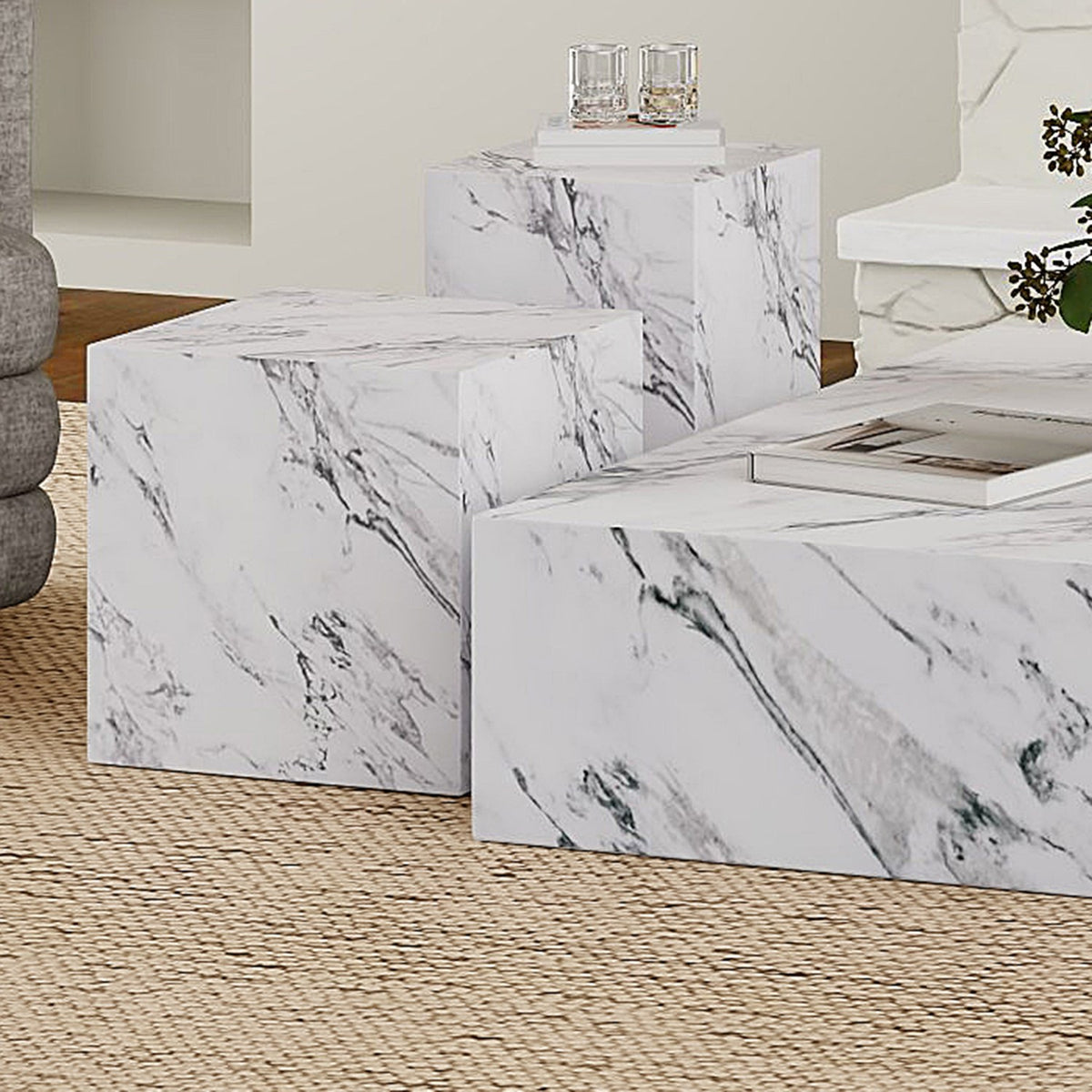 Sloane White Concrete Composite Cube Side Table