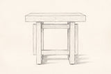 Pencil drawing of the Soave side table, front view