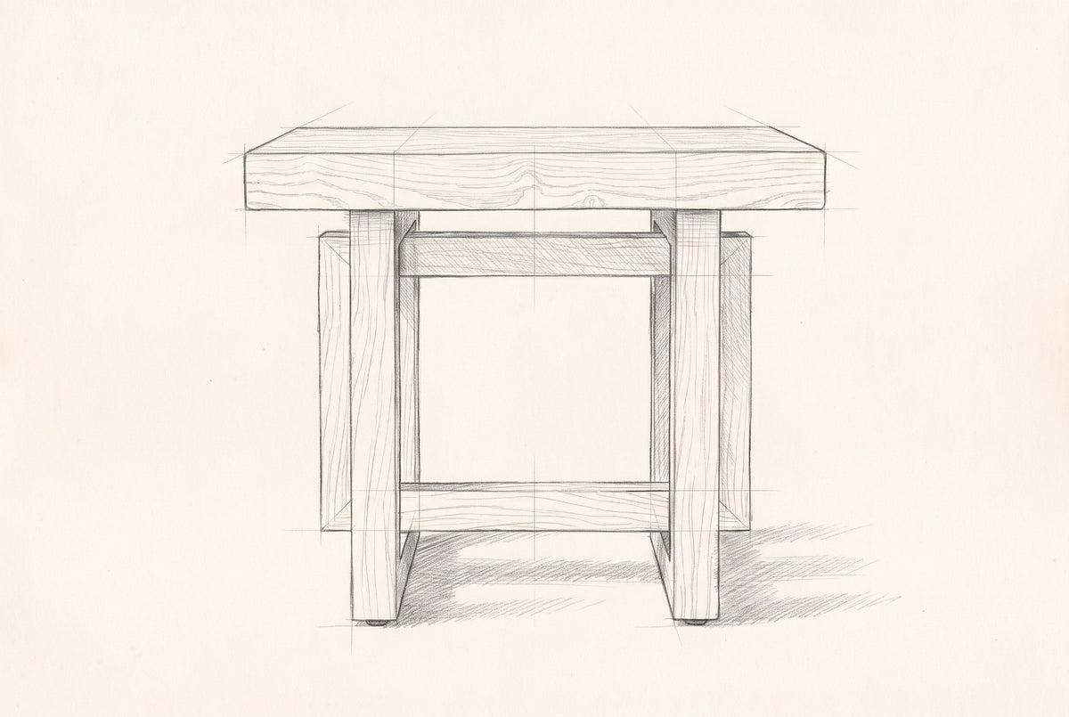 Pencil drawing of the Soave side table, front view