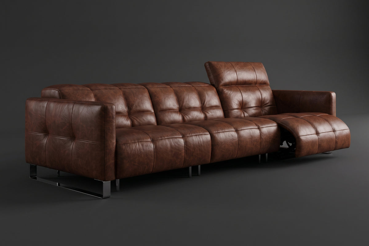 Sofia Distressed Italian Aniline Leather Dual Reclining Sofa