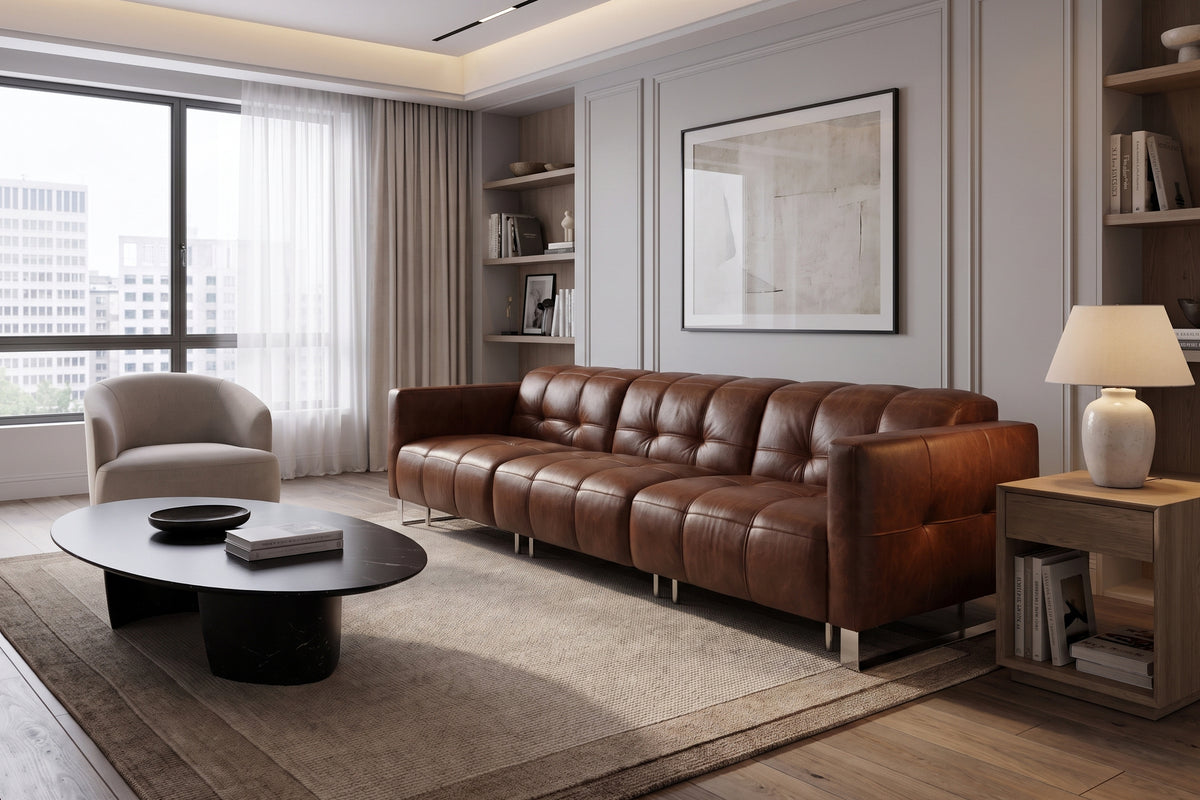 Sofia Distressed Italian Aniline Leather Dual Reclining Sofa