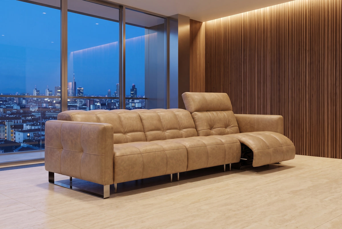 Sofia Distressed Italian Aniline Leather Dual Reclining Sofa