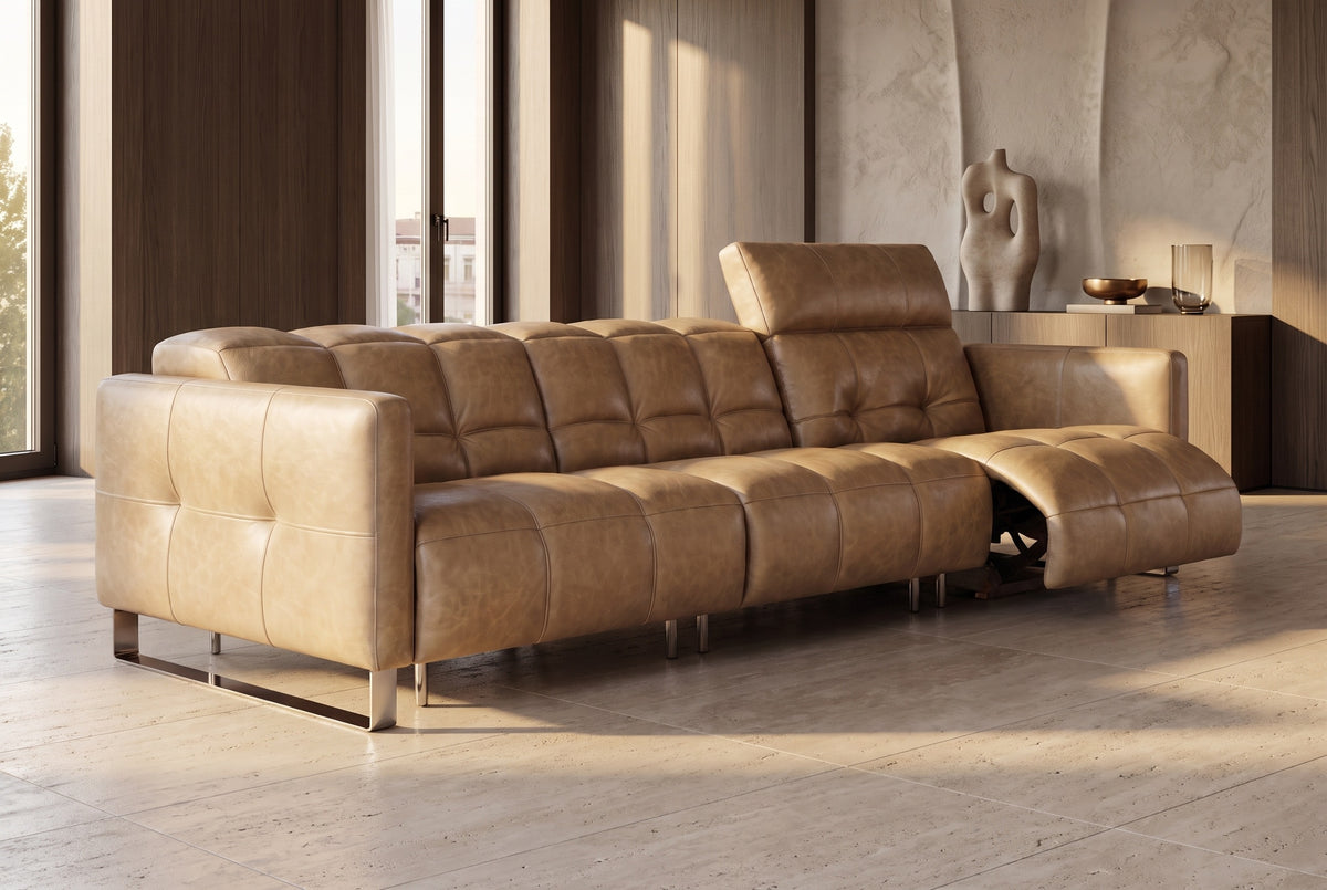 Sofia Distressed Italian Aniline Leather Dual Reclining Sofa