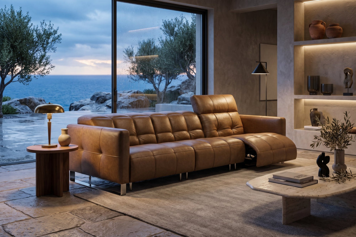 Sofia dual Reclining Sofa in distressed Italian aniline leather