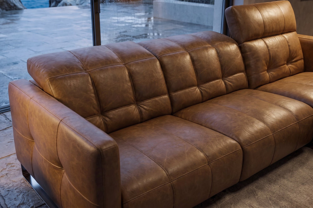 Sofia dual Reclining Sofa in distressed Italian aniline leather