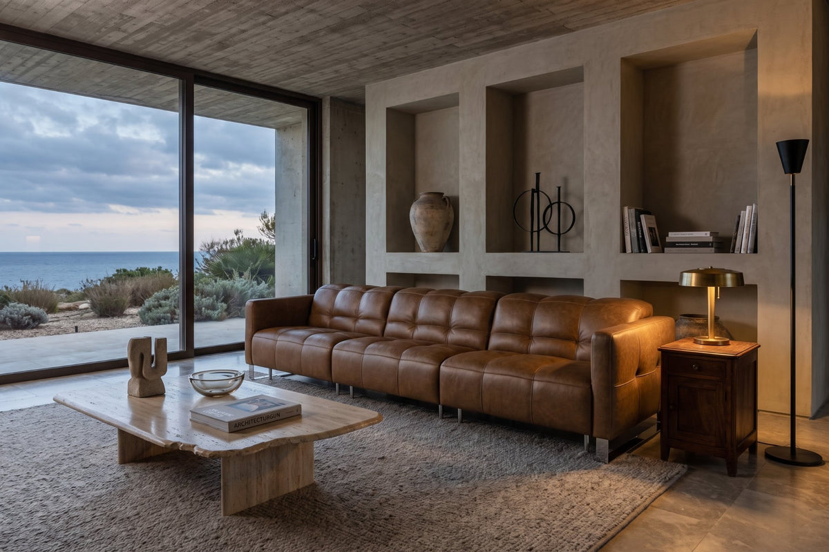 Sofia dual Reclining Sofa in distressed Italian aniline leather