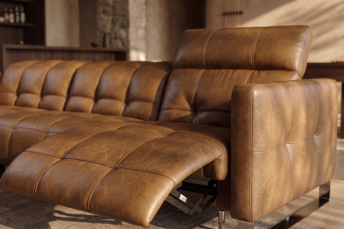 Sofia dual Reclining Sofa in distressed Italian aniline leather