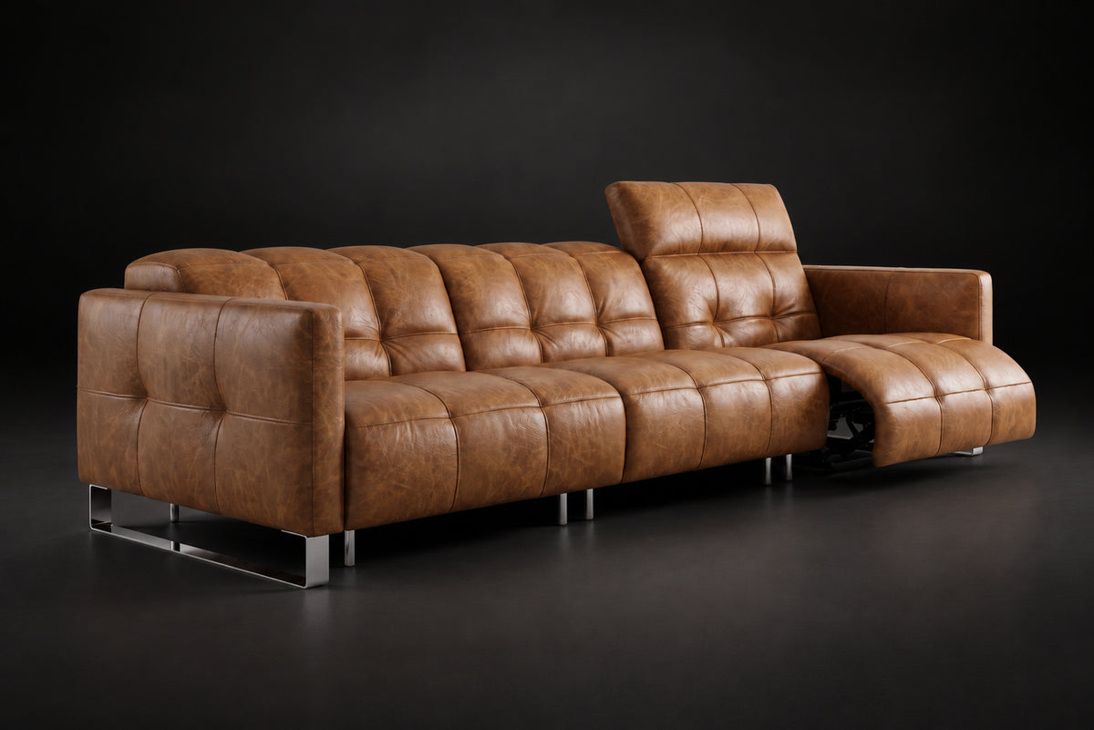 Sofia Distressed Italian Aniline Leather Dual Reclining Sofa