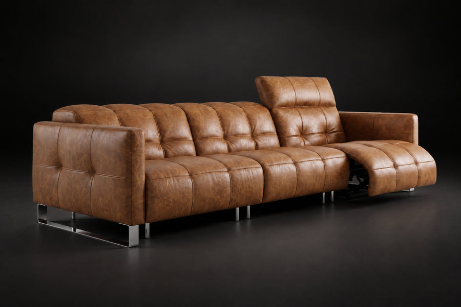 Sofia Distressed Italian Aniline Leather Dual Reclining Sofa