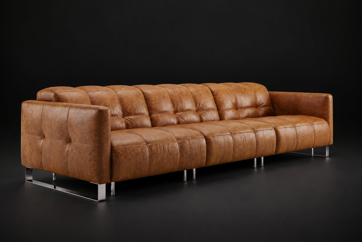 Sofia Distressed Italian Aniline Leather Dual Reclining Sofa