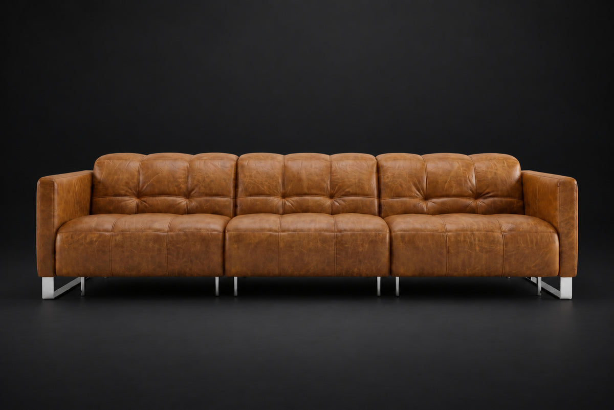 Sofia Distressed Italian Aniline Leather Dual Reclining Sofa