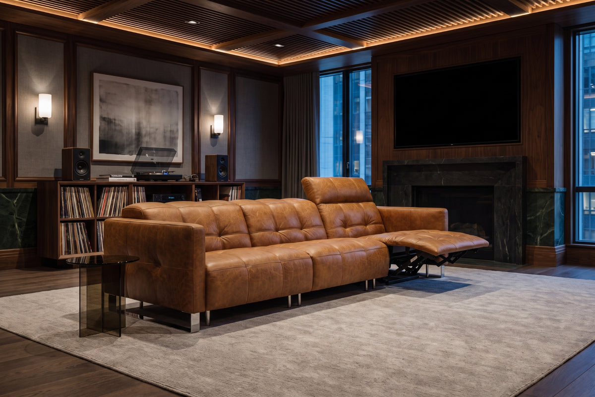 Sofia dual Reclining Sofa in distressed Italian aniline leather