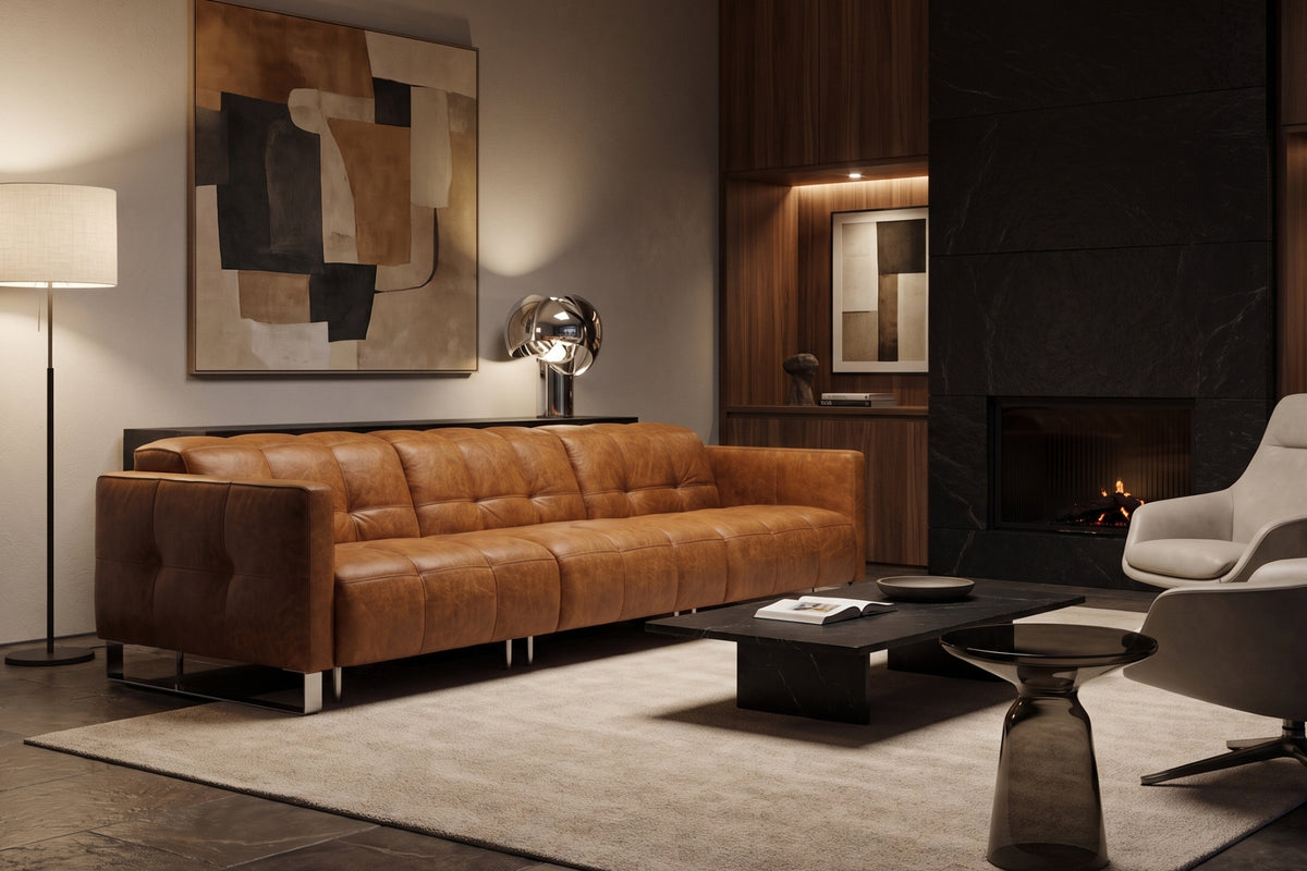 Sofia dual Reclining Sofa in distressed Italian aniline leather