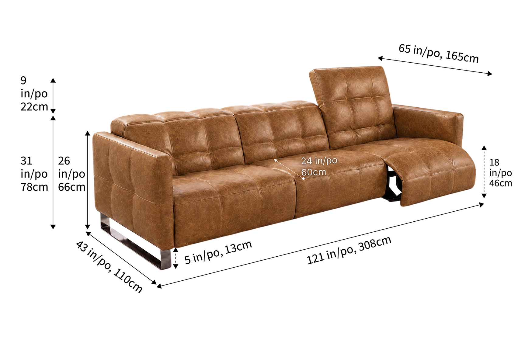 Sofia Distressed Italian Aniline Leather Dual Reclining Sofa