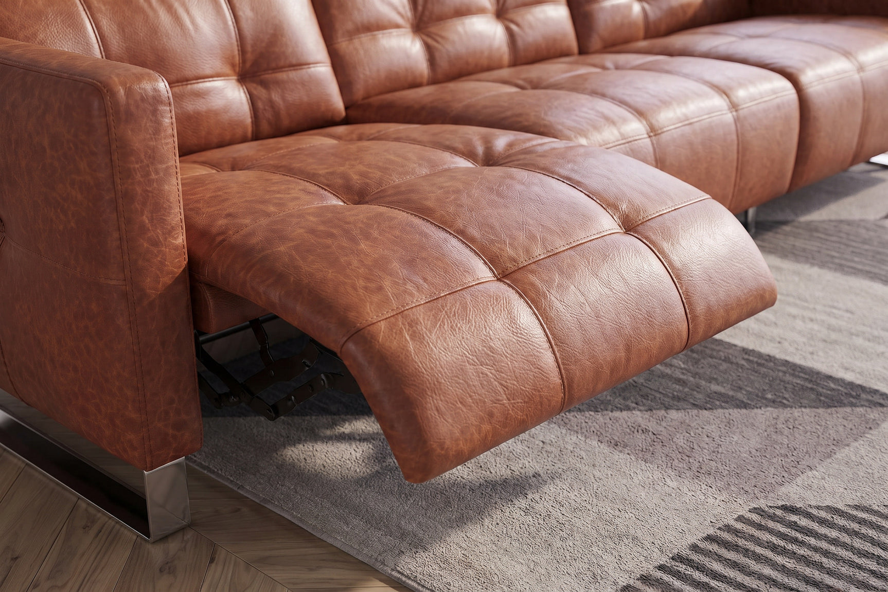 Sofia Distressed Italian Aniline Leather Dual Reclining Sofa