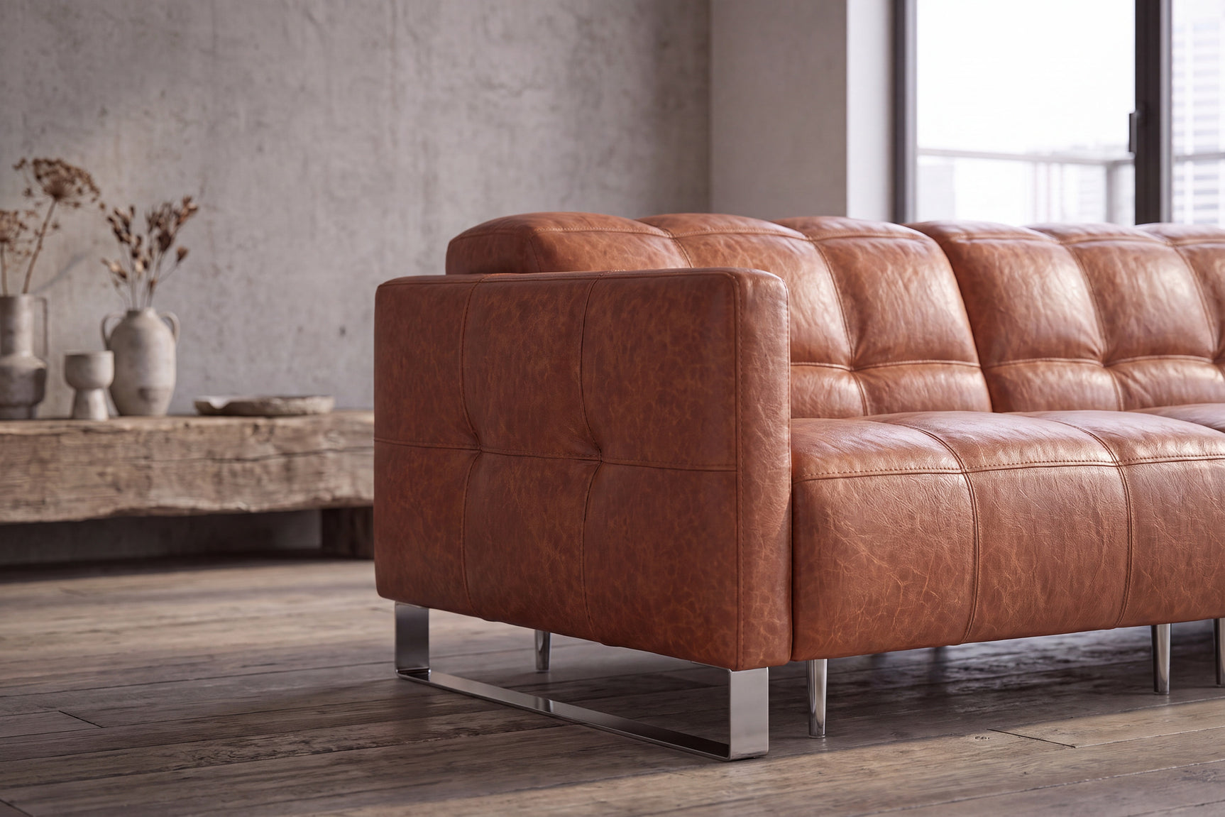 Sofia Distressed Italian Aniline Leather Dual Reclining Sofa