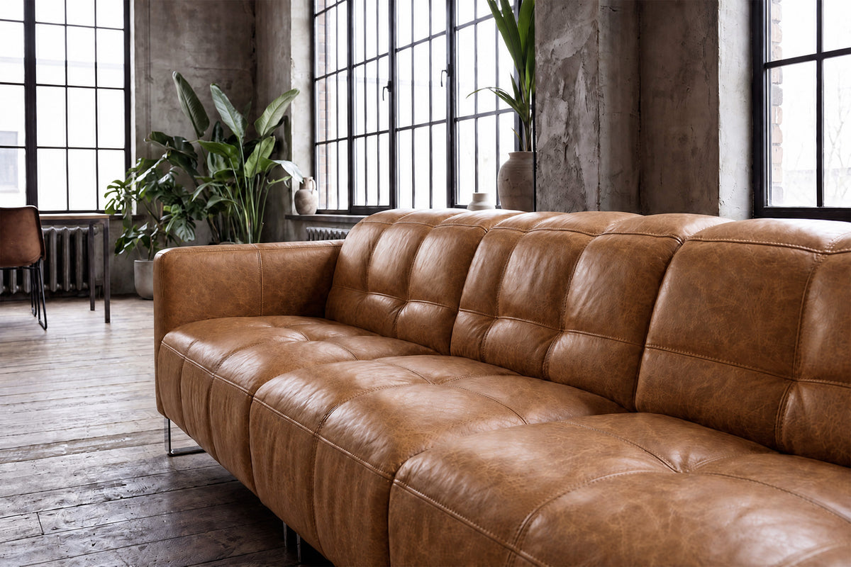 Sofia Distressed Italian Aniline Leather Dual Reclining Sofa
