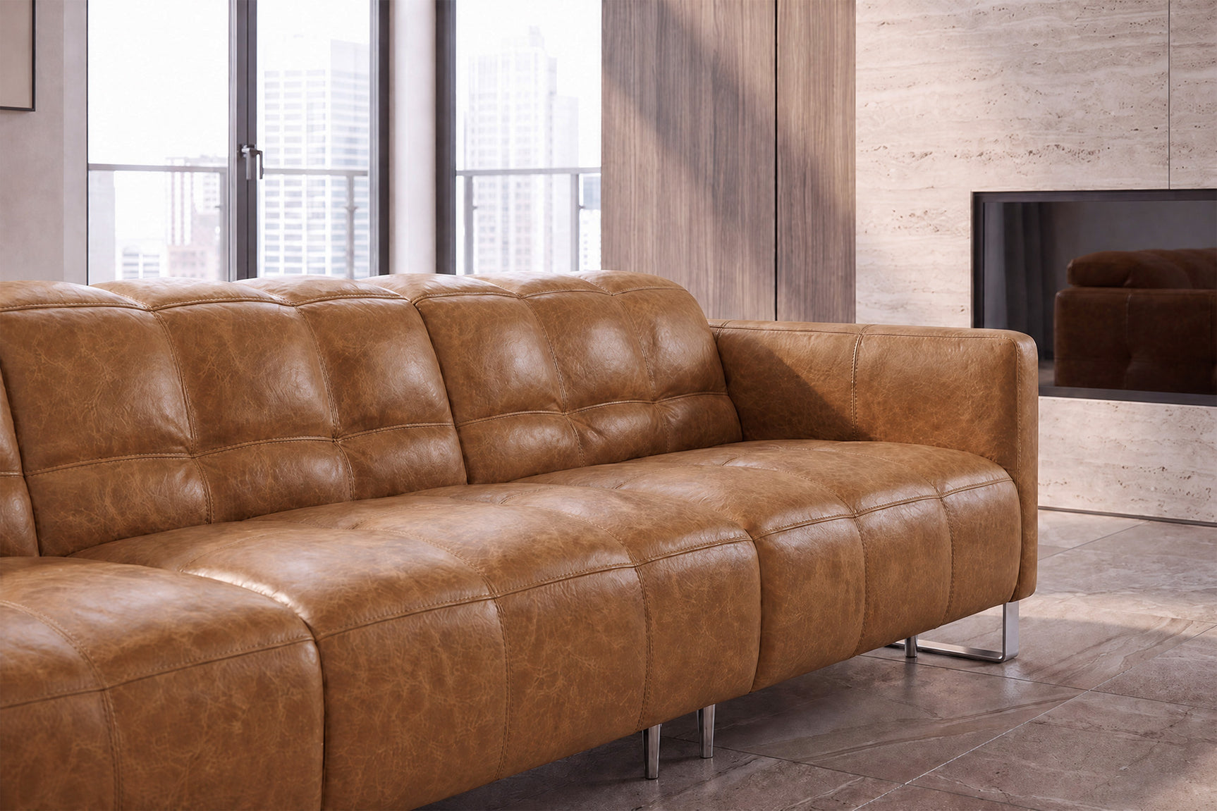 Sofia Distressed Italian Aniline Leather Dual Reclining Sofa