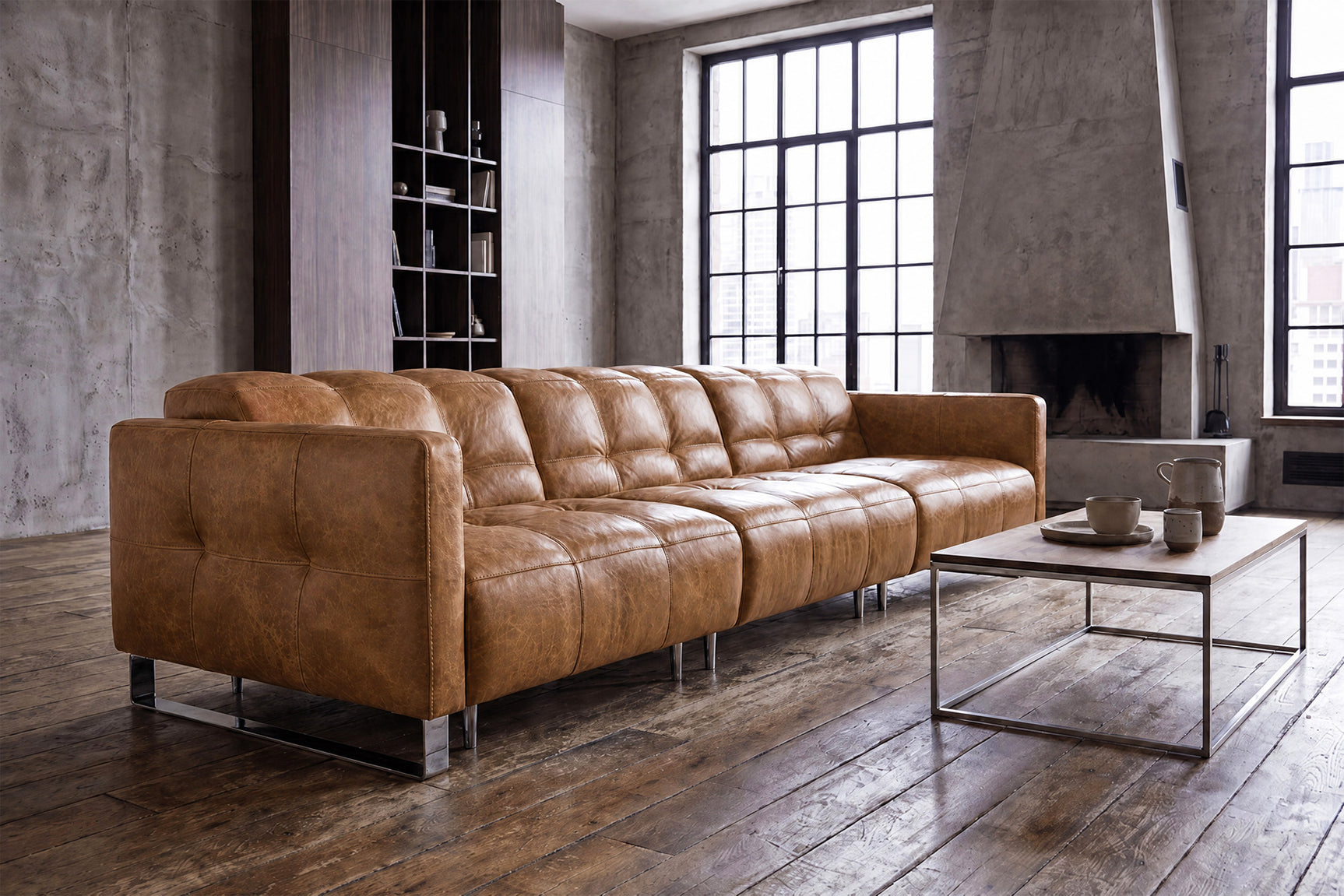 Sofia Distressed Italian Aniline Leather Dual Reclining Sofa