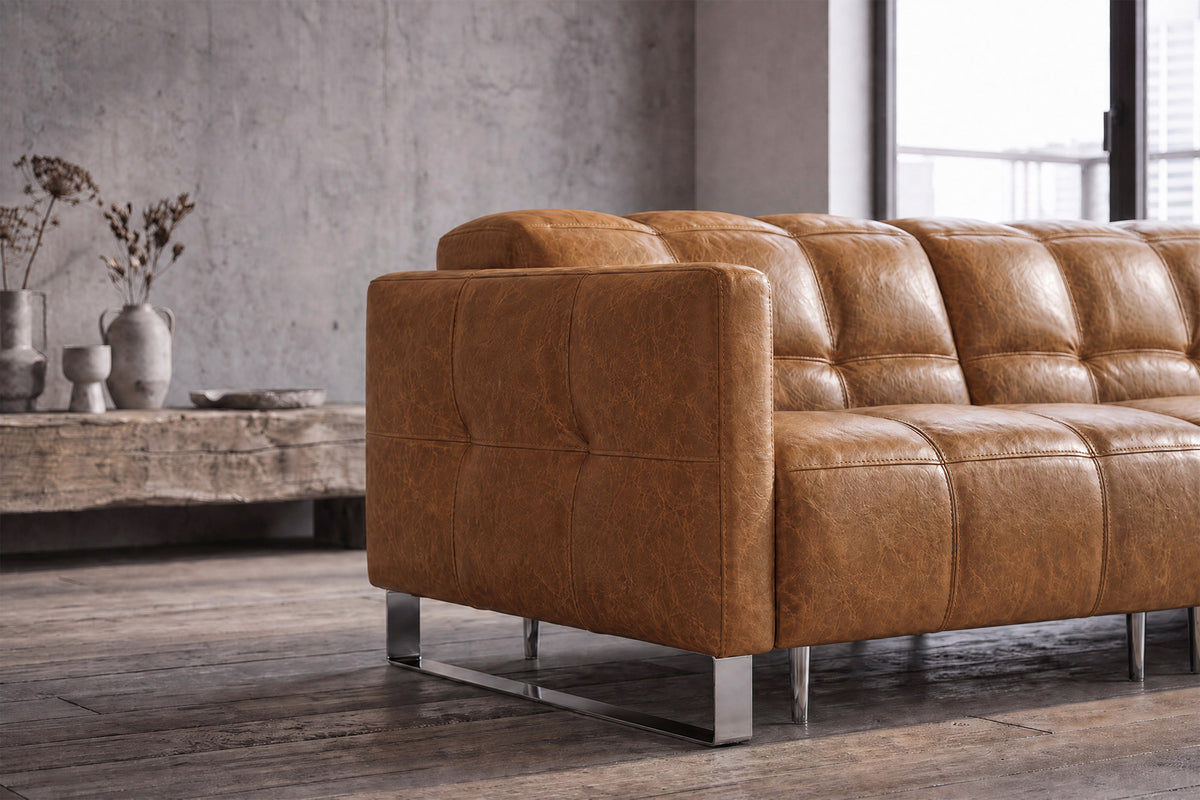 Sofia Distressed Italian Aniline Leather Dual Reclining Sofa