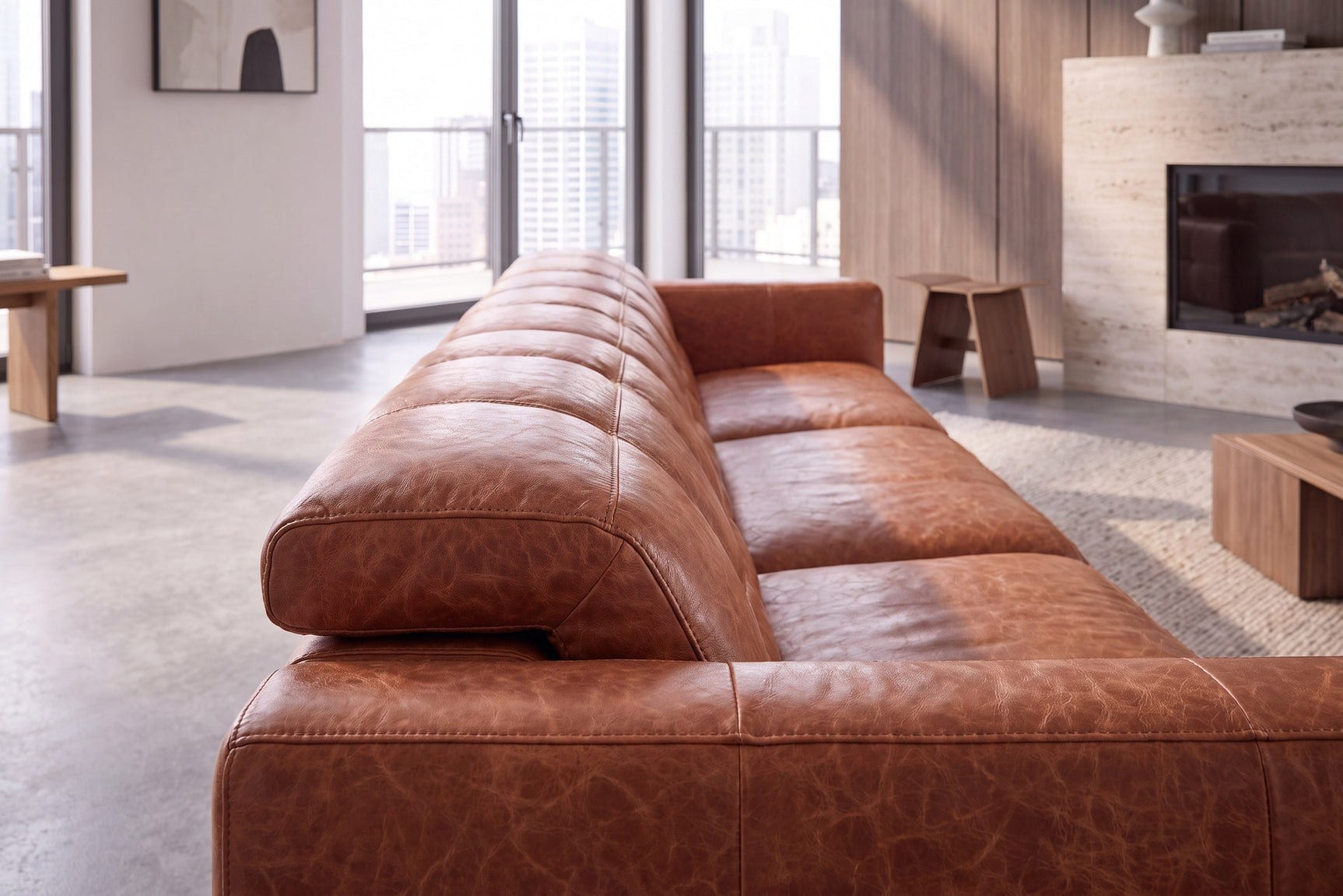 Sofia Distressed Italian Aniline Leather Dual Reclining Sofa