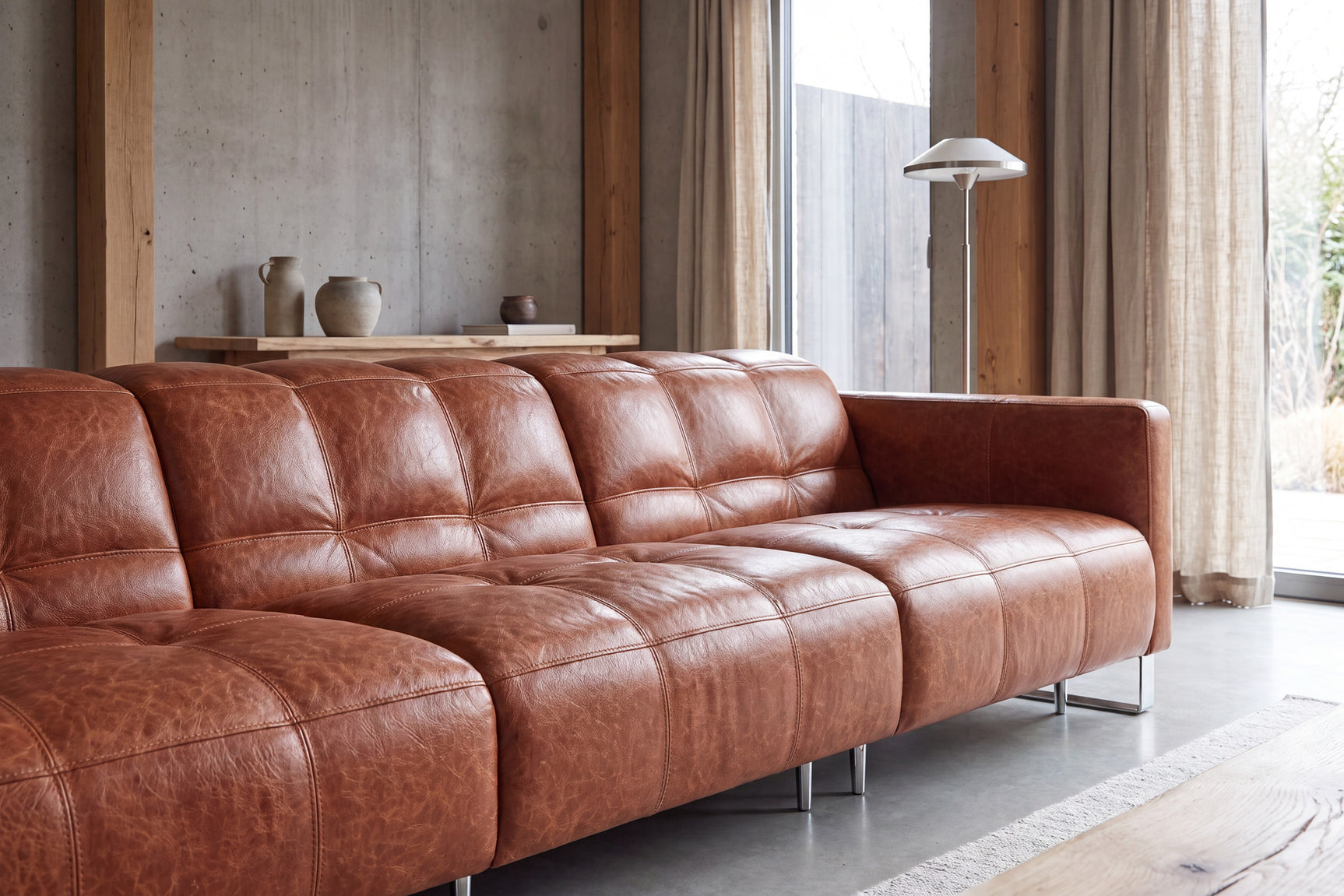 Sofia Distressed Italian Aniline Leather Dual Reclining Sofa