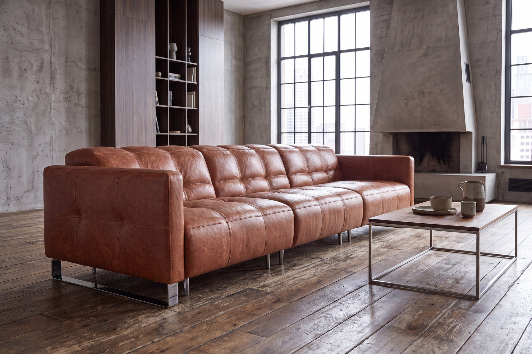 Sofia Distressed Italian Aniline Leather Dual Reclining Sofa