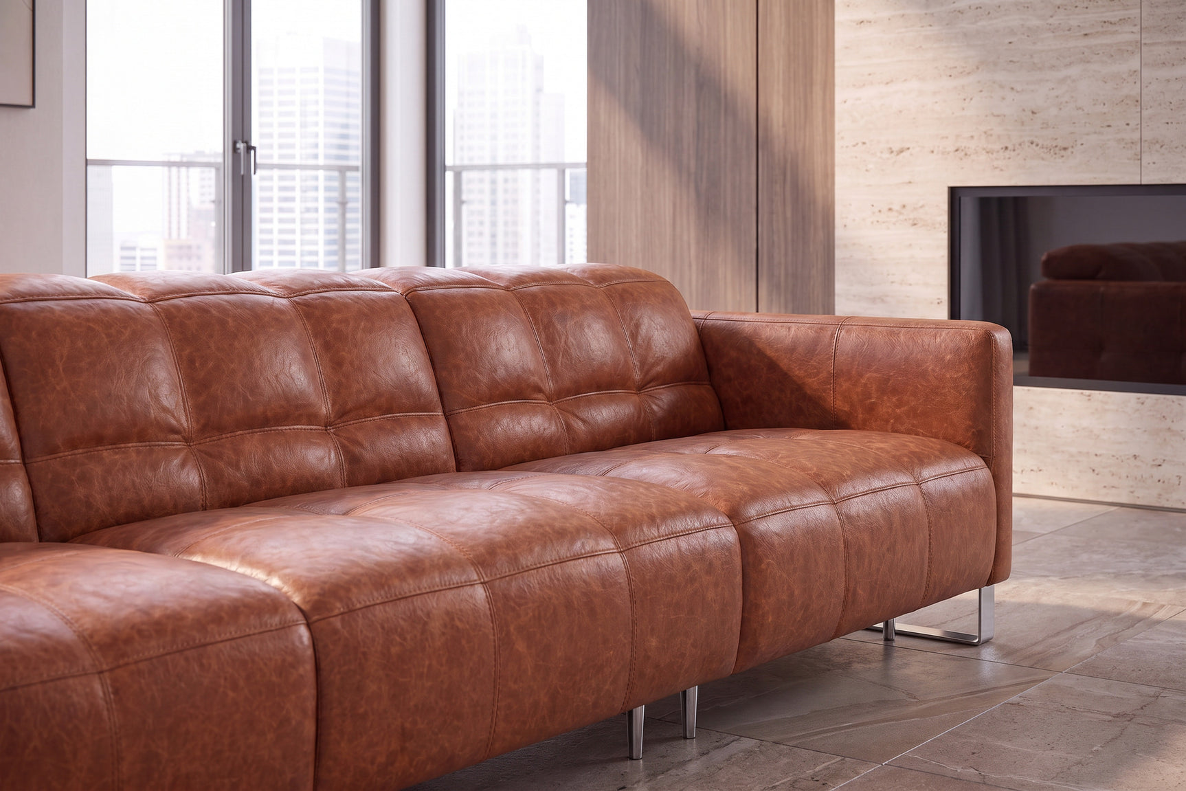 Sofia Distressed Italian Aniline Leather Dual Reclining Sofa