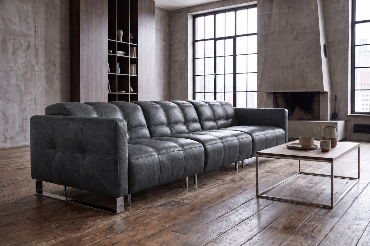 Sofia Distressed Italian Aniline Leather Dual Reclining Sofa