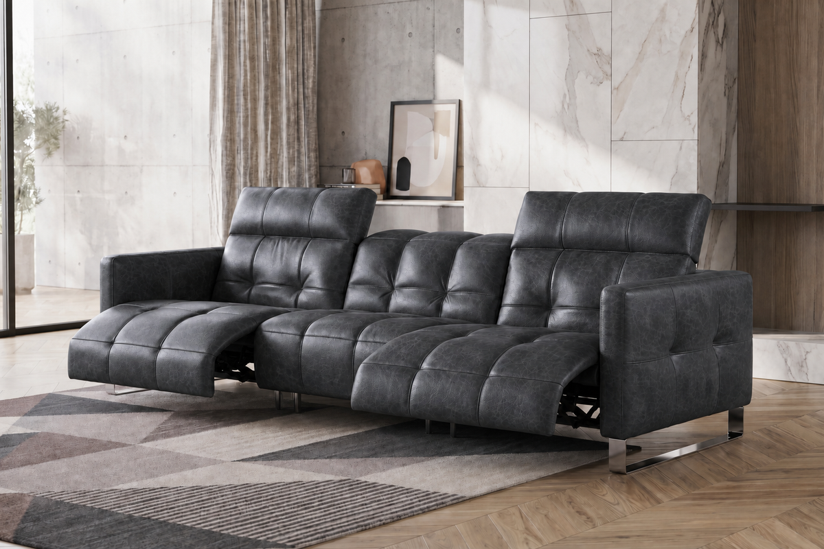 Sofia Distressed Italian Aniline Leather Dual Reclining Sofa