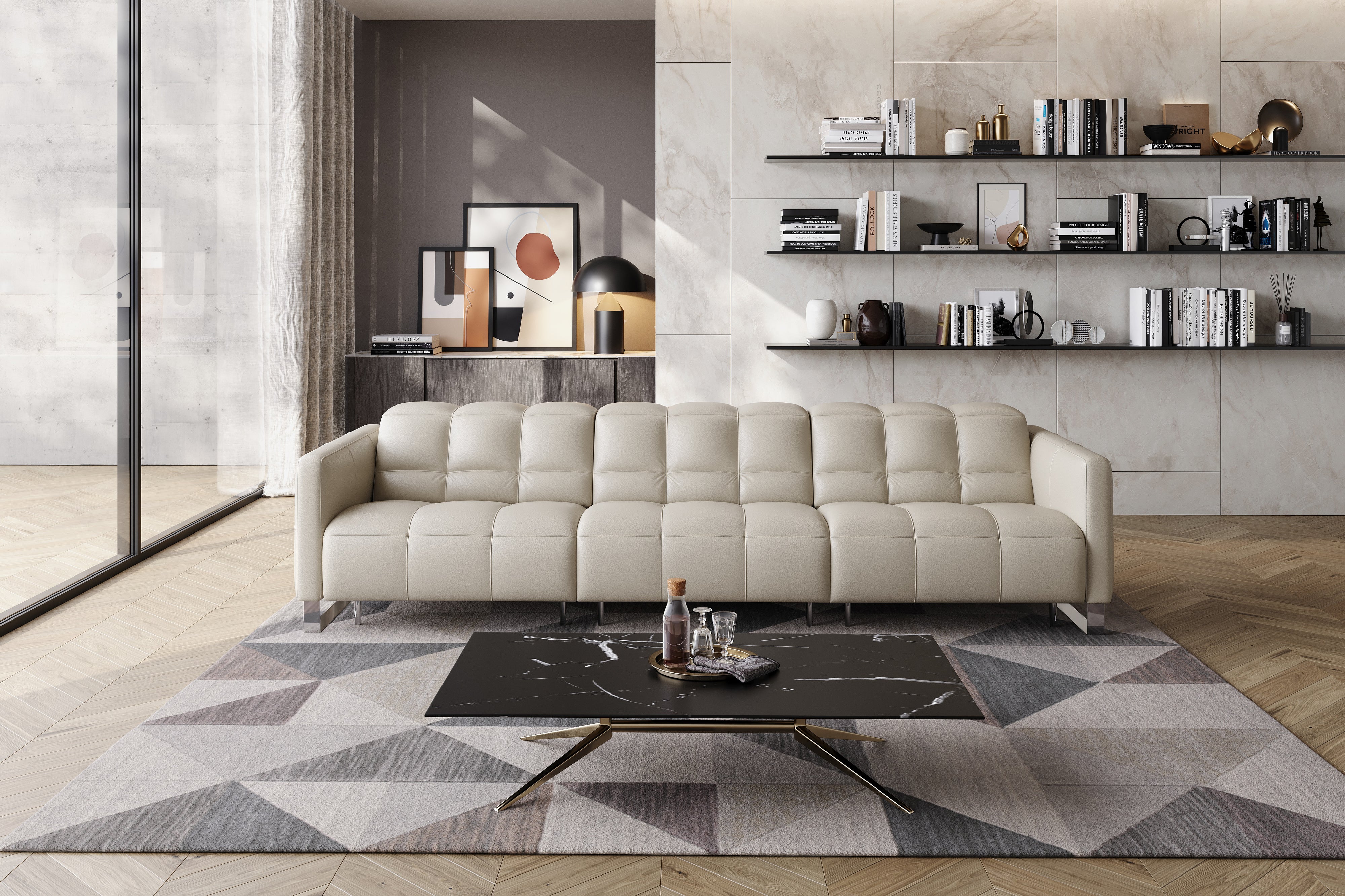 Valencia Sofia Leather Three Seats Power Recliner Sofa, Cream