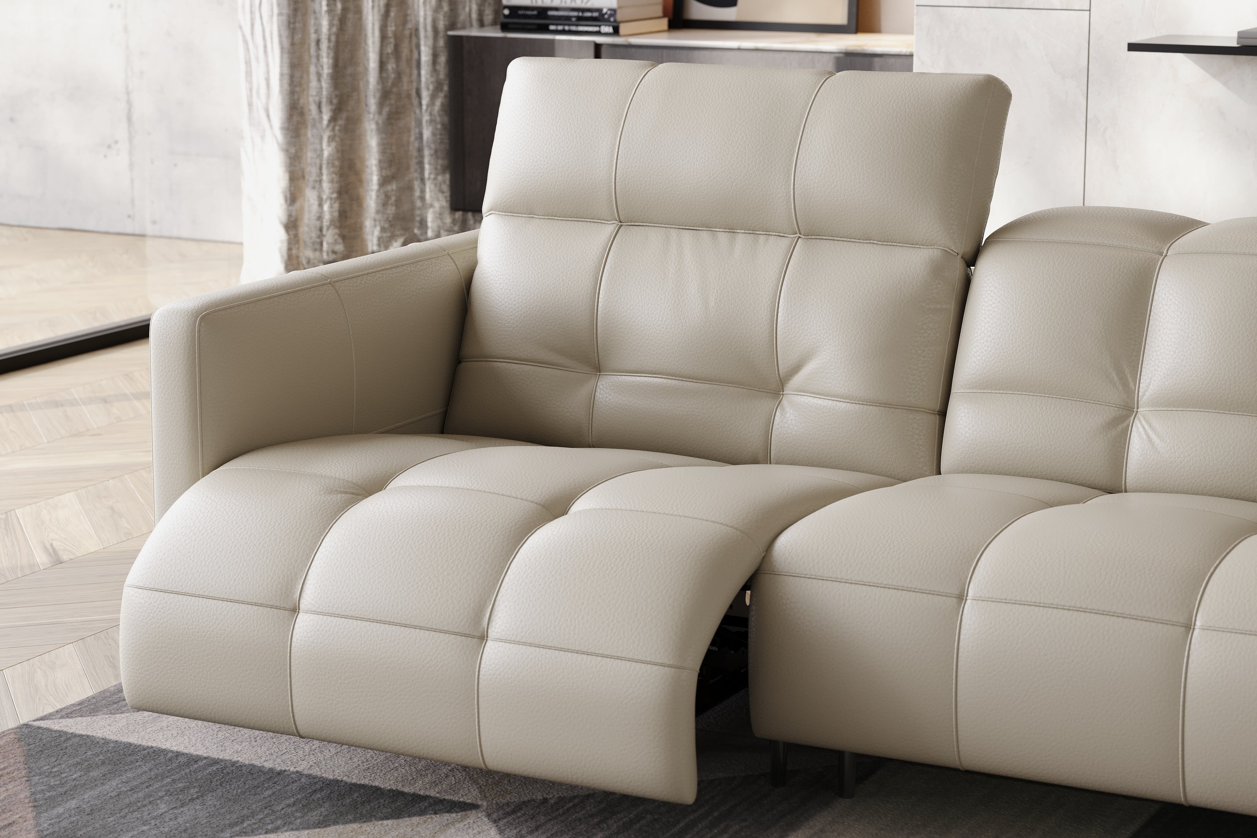 Valencia Sofia Leather Three Seats Power Recliner Sofa, Cream