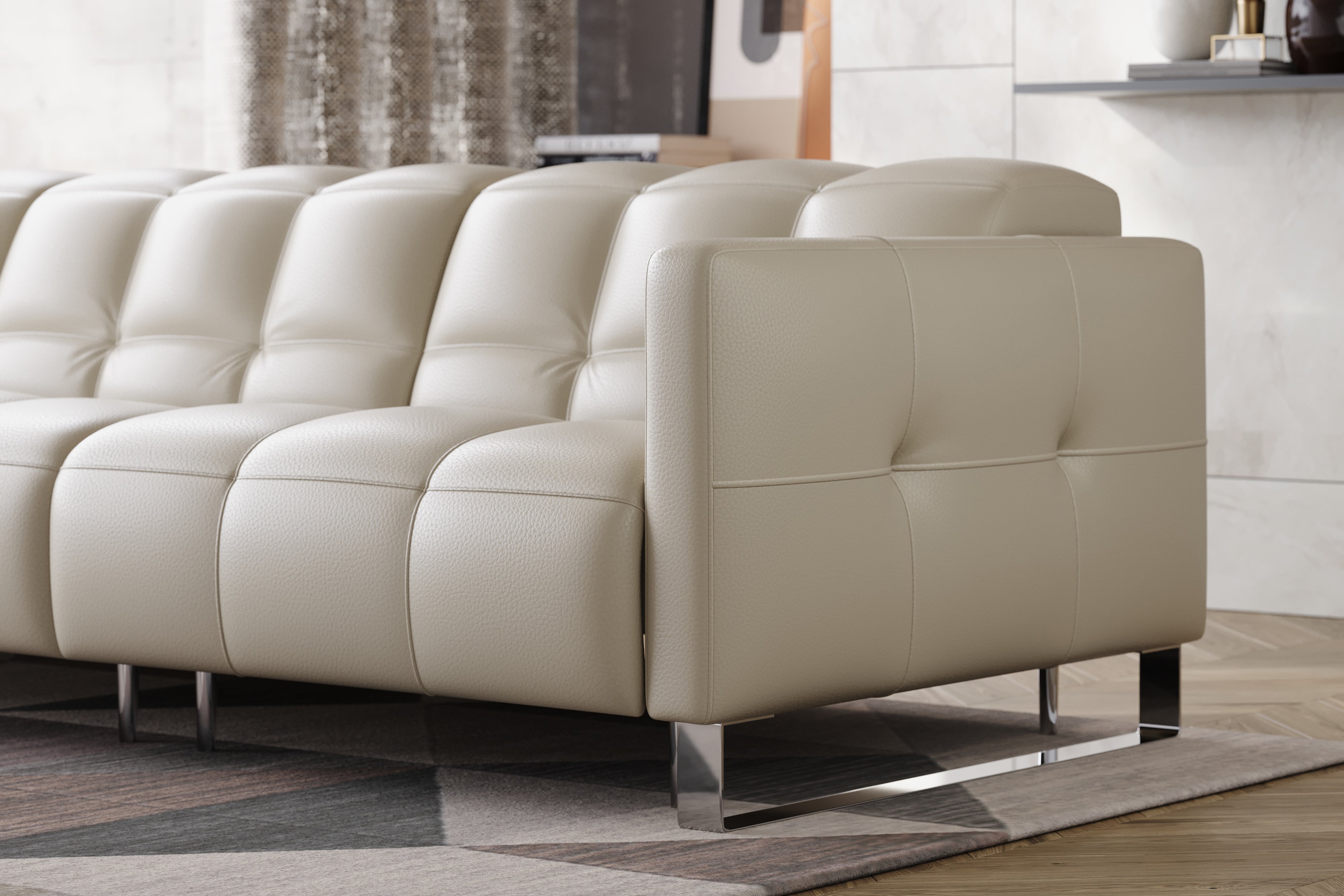 Valencia Sofia Leather Three Seats Power Recliner Sofa, Cream