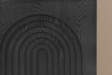 Close-up of the Black finish: the stepped arch crown with the open wood grain showing through the black stain