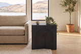 Sondrio side table in Black beside a linen sofa in a bright Kelowna lake house living room