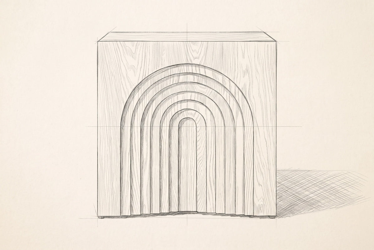Pencil drawing of the Sondrio side table traced from the front view