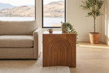 Sondrio side table beside a linen sofa in a bright Kelowna lake house living room