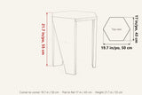 Sovana side table dimensions on a pencil sketch: 21.7 in high; top view 19.7 in corner to corner and 17 in flat to flat