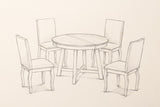 Pencil drawing of the Spilamberto set: a round table with four chairs