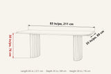 Staffolo dimensions on a pencil sketch of the table: 83 in long, 35 in deep, 30 in high