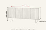 Staffolo dimensions on a pencil sketch of the sideboard: 74 in wide, 17 in deep, 33 in high