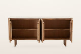 Staffolo sideboard in Natural with all four doors open on a warm white studio backdrop, showing two compartments