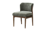 Sutton armless dining chair in olive chenille with chestnut legs, three-quarter view