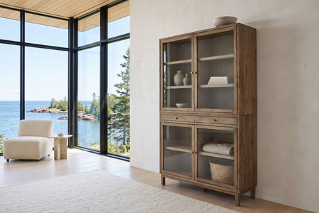 Suvereto Glass Door Pine Display Cabinet