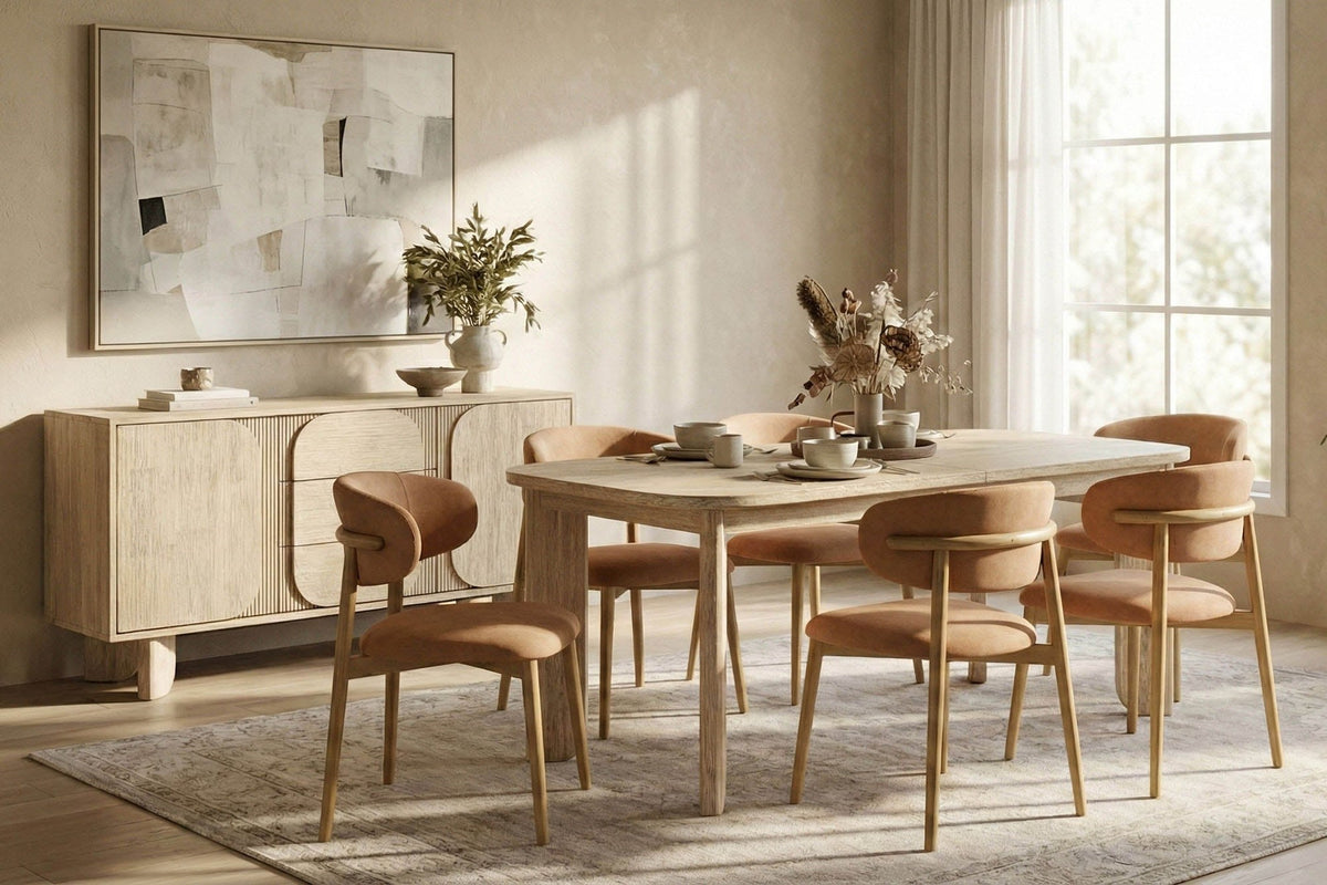 Sylvan sideboard in a sunlit dining room beside the Sylvan dining table
