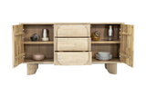 Sylvan sideboard with doors and drawers open to show the interior shelves